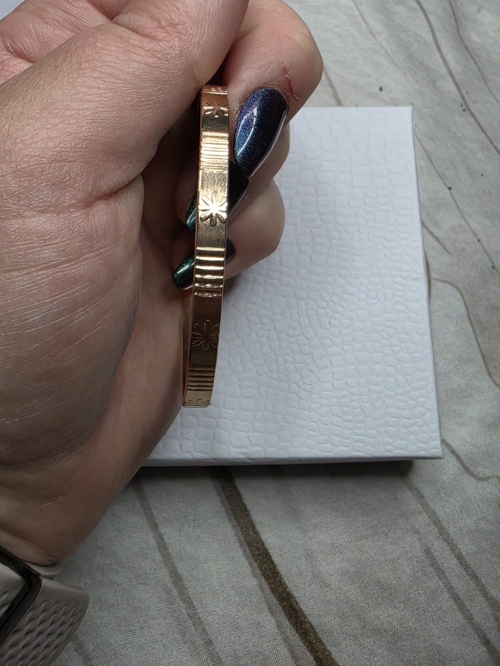 Gold Floral Engraved Bangle